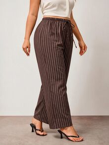 Enliva Plus-Size Stripes For Everyday Casual Wear, Relaxed Fit Perfect For Vacations. Formal Vacation White Autumn Fall Lounge - Brown - View 3