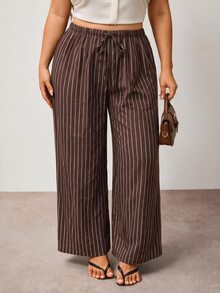 Enliva Plus-Size Stripes For Everyday Casual Wear, Relaxed Fit Perfect For Vacations. Formal Vacation White Autumn Fall Lounge - Brown - View 4