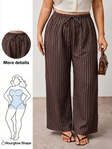 Enliva Plus-Size Stripes For Everyday Casual Wear, Relaxed Fit Perfect For Vacations. Formal Vacation White Autumn Fall Lounge - Brown - View 1