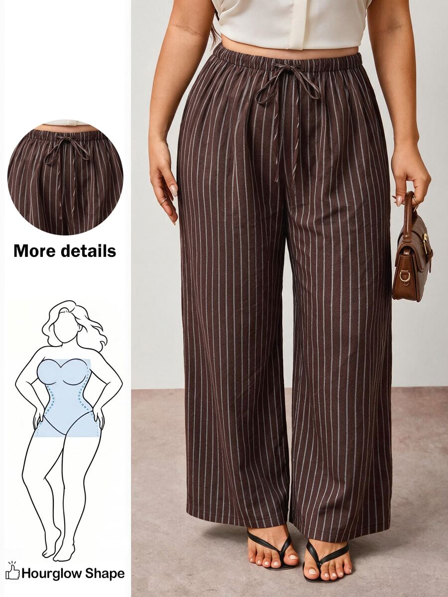 Enliva Plus-Size Stripes For Everyday Casual Wear, Relaxed Fit Perfect For Vacations. Formal Vacation White Autumn Fall Lounge - Brown - View 1