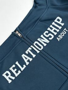 Collagica Collagica 女款 Y2K 街頭風露肩拉鍊運動衫，字母印花修身長袖休閒街頭風上衣，青藍色秋季日常穿搭 - 彩色 - 查看 3