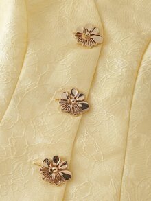 CHARMVALE Women's Sweet Metal Flower Buckle Halter Top And Heavy Jacquard Skirt Set - Yellow - View 7