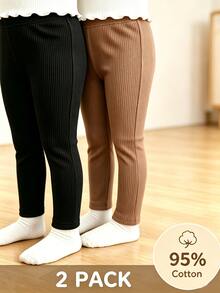 SHEIN Young Girl 2pcs Solid Ribbed Knit Leggings - Multicolor - View 7