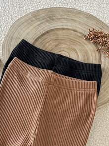 SHEIN Young Girl 2pcs Solid Ribbed Knit Leggings - Multicolor - View 6