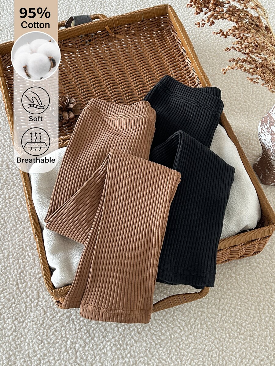 SHEIN Young Girl 2pcs Solid Ribbed Knit Leggings - Multicolor - View 1