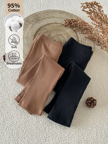 SHEIN Young Girl 2pcs Solid Ribbed Knit Leggings - Multicolor - View 3