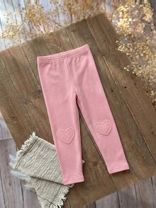 SHEIN Baby Girl Cute Casual Versatile Knitted Elastic Solid Color High Quality Embroidered Cartoon Pattern Elastic Waist Long Winter Pants - Pink - View 2