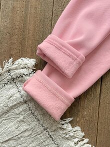 SHEIN Baby Girl Cute Casual Versatile Knitted Elastic Solid Color High Quality Embroidered Cartoon Pattern Elastic Waist Long Winter Pants - Pink - View 3