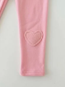 SHEIN Baby Girl Cute Casual Versatile Knitted Elastic Solid Color High Quality Embroidered Cartoon Pattern Elastic Waist Long Winter Pants - Pink - View 4