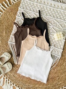 4pcs Cute Baby Girl Summer Cami Top, Suitable For Spring And Summer - Khaki - View 6