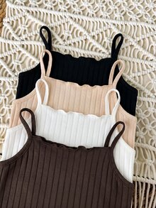 4pcs Cute Baby Girl Summer Cami Top, Suitable For Spring And Summer - Khaki - View 3