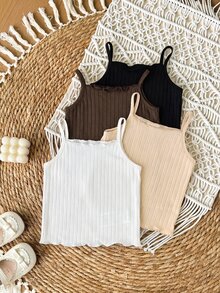 4pcs Cute Baby Girl Summer Cami Top, Suitable For Spring And Summer - Khaki - View 5