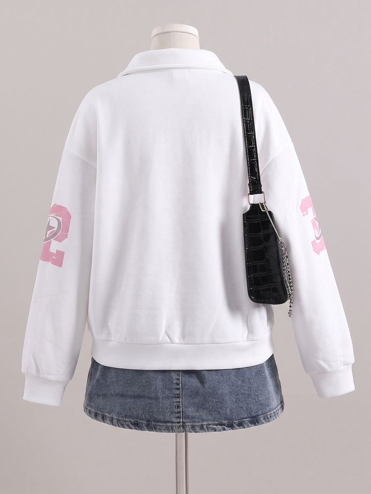 SHEIN Sparklyn Tween Girl Letter Print Zipper Half-Placket Long Sleeve Sweatshirt - White - View 4