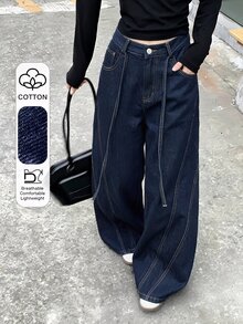 DAZY Women's Washed Tie-Up Casual Denim Jeans, Autumn/Winter Street Style - Royal Blue - View 6