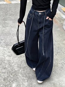 DAZY Women's Washed Tie-Up Casual Denim Jeans, Autumn/Winter Street Style - Royal Blue - View 5