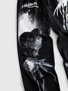 ROMWE MEN A Nightmare on Elm Street X ROMWE 男士字母印花抽繩腰寬鬆休閒運動長褲 - 黑色 - 查看 6