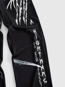 ROMWE MEN A Nightmare on Elm Street X ROMWE 男士字母印花抽繩腰寬鬆休閒運動長褲 - 黑色 - 查看 7