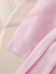 Souflis 秋冬幼兒女童粉色圓領長袖蝴蝶結裝飾針織洋裝，保暖舒適柔軟，節慶穿搭聖誕學校派對服飾 - 粉色 - 查看 4