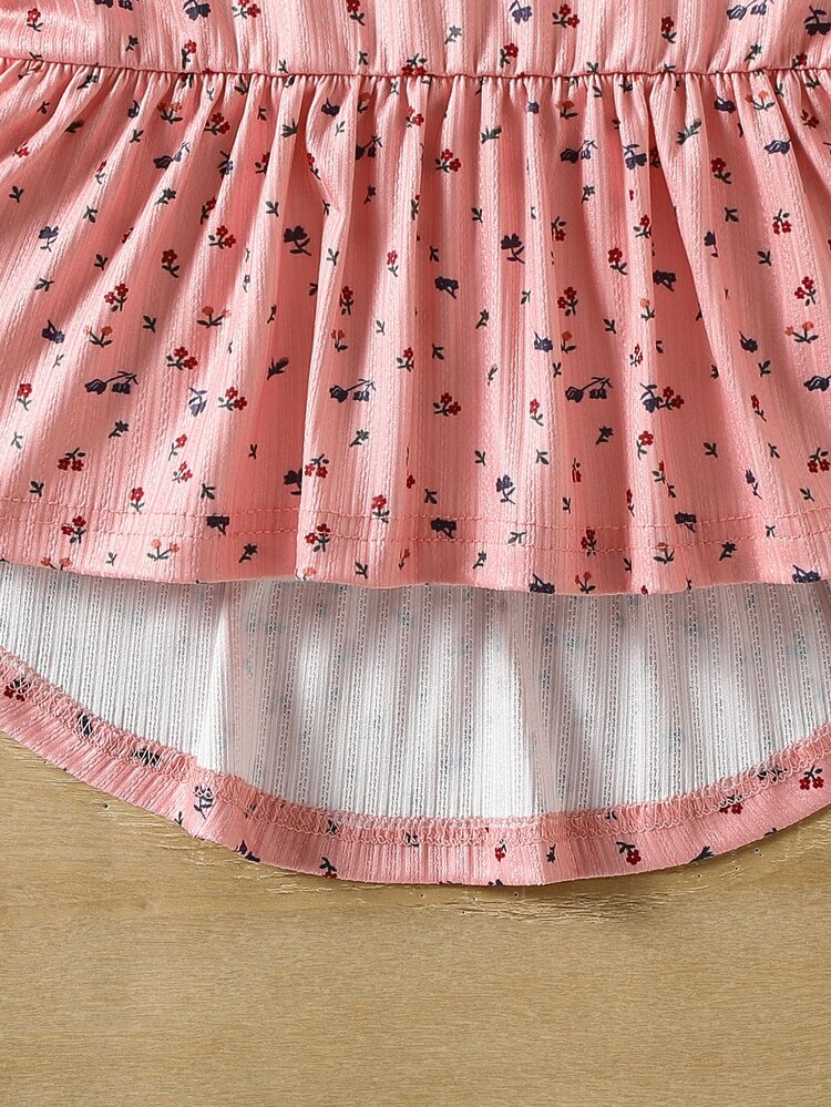 Elladie kids Girls 2pcs Set Heart Print Ruffle Trim Long Sleeve T-Shirt And Leggings, Spring/Autumn - Pink - View 7
