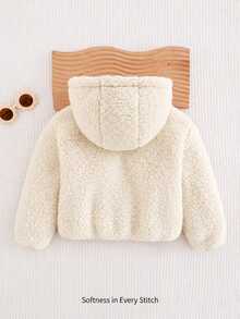 Cozy Pixies Young Girl Young Girl Bubble Fleece Thick Contrast Color Hooded Long Sleeve Open Front Winter Jacket - Beige - View 4