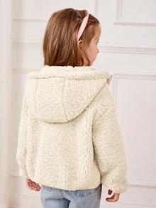 Cozy Pixies Young Girl Young Girl Bubble Fleece Thick Contrast Color Hooded Long Sleeve Open Front Winter Jacket - Beige - View 2