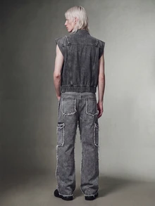 IRON GLYPH Jeans rectos con bolsillos y efecto desgastado para hombre, de uso durante todo el año - Gris - Ver 2