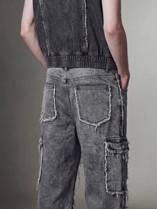IRON GLYPH Jeans rectos con bolsillos y efecto desgastado para hombre, de uso durante todo el año - Gris - Ver 5