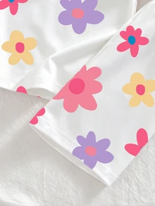 (5套隨機發送1套)女童幼童針織圓領粉色紫色淺粉色白色卡通圖案愛心星星花朵貓咪印花舒適休閒簡約修身家居服夏季 - 彩色 - 查看 5