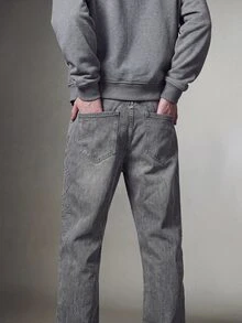 IRON GLYPH Casual Washed Grey Slim Straight Jeans With Rhinestones, Street Style, Spring/Summer - Grey - View 2