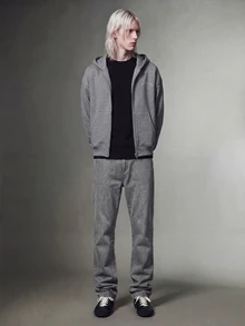 IRON GLYPH Casual Washed Grey Slim Straight Jeans With Rhinestones, Street Style, Spring/Summer - Grey - View 1