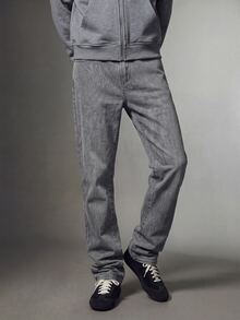 IRON GLYPH Casual Washed Grey Slim Straight Jeans With Rhinestones, Street Style, Spring/Summer - Grey - View 5
