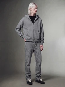 IRON GLYPH Casual Washed Grey Slim Straight Jeans With Rhinestones, Street Style, Spring/Summer - Grey - View 6