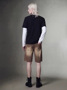 IRON GLYPH Men's Rhinestone Embellished Wide Leg Denim Shorts Night Rave Brown Checkered Summer Y2k 90s Back-To-School - Yellow - View 7