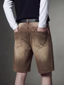 IRON GLYPH Men's Rhinestone Embellished Wide Leg Denim Shorts Night Rave Brown Checkered Summer Y2k 90s Back-To-School - Yellow - View 2