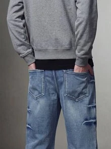 IRON GLYPH Men's Fashionable Flared Pocket Denim Jeans - Blue - View 7