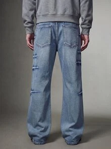 IRON GLYPH Men's Fashionable Flared Pocket Denim Jeans - Blue - View 3
