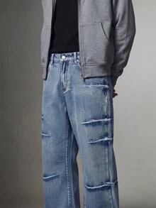 IRON GLYPH Men's Fashionable Flared Pocket Denim Jeans - Blue - View 4