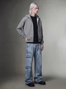 IRON GLYPH Men's Fashionable Flared Pocket Denim Jeans - Blue - View 5