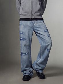 IRON GLYPH Men's Fashionable Flared Pocket Denim Jeans - Blue - View 1
