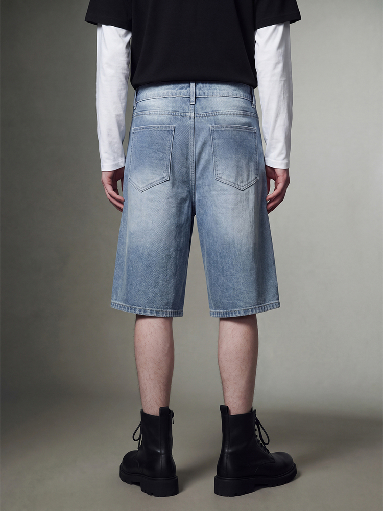 IRON GLYPH Men's Casual Denim Shorts With Pockets & Rhinestone Decor - Blue - View 4