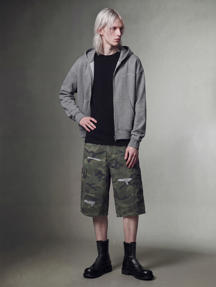 IRON GLYPH Men's Camouflage Print Distressed Cargo Denim Wide Leg Shorts, Holiday - Multicolor - View 4