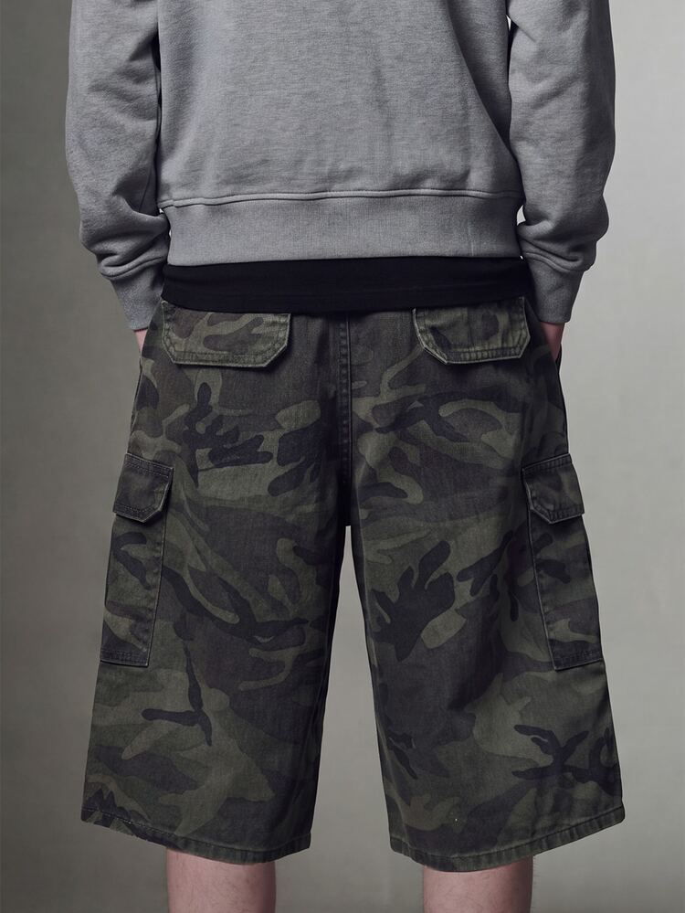 IRON GLYPH Men's Camouflage Print Distressed Cargo Denim Wide Leg Shorts, Holiday - Multicolor - View 5