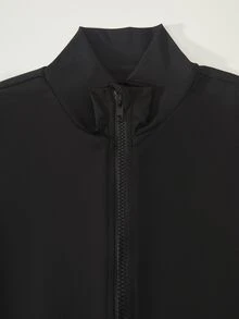 SHEIN 女孩風黑色3件套秋季套裝，立領夾克＋細肩帶背心＋內搭褲，完整日常穿搭，修身不緊繃 - 黑色 - 查看 5