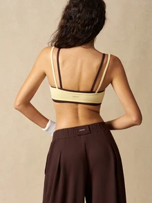 VARSIVA Women's Simple Modest Sporty Versatile Ruched 2 In 1 Sports Bra Workout Gym Brown And Yellow Fall - Multicolor - View 11