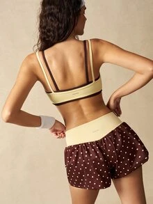 VARSIVA Women's Simple Modest Sporty Versatile Ruched 2 In 1 Sports Bra Workout Gym Brown And Yellow Fall - Multicolor - View 13