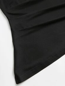 Sweetra New Fashion Versatile Solid Color Asymmetric Shoulder Cinched Waist Long Sleeve Top + Pants 2 Pieces Set, Suitable For Daily Wear And Commuting - Black - View 6