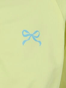 SHEIN 青少年女孩3件套休閒套裝，寬鬆針織極簡風，秋季配色拼接黃色套裝，拉鍊連帽衫、白色背心、寬腿運動長褲、蝴蝶結條紋 - 黃色 - 查看 7