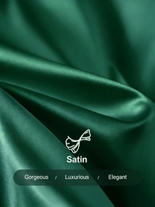 SHEIN 優雅亮面緞面短袖襯衫，荷葉邊袖口與V領設計，休閒襯衫，適合晚餐約會與辦公室，深綠色，夏季 - 綠色 - 查看 6