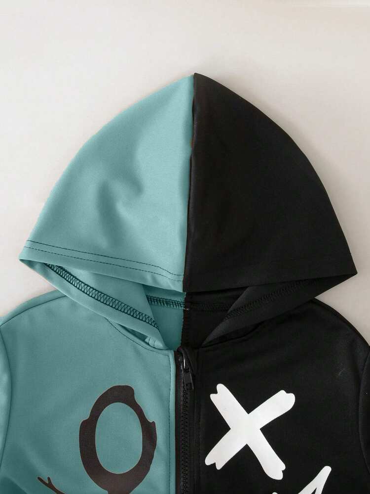 Teenage Boys' Casual Hooded Knitted Sweatshirt With Colorblock Autumn Fall - Olive Green - View 3