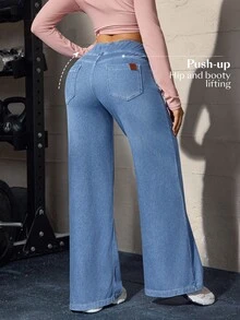 Flexra Celana Jeans Denim Longgar Gaya Street Fashion Wanita dengan Saku untuk Pemakaian Sehari-hari - Biru - View 2